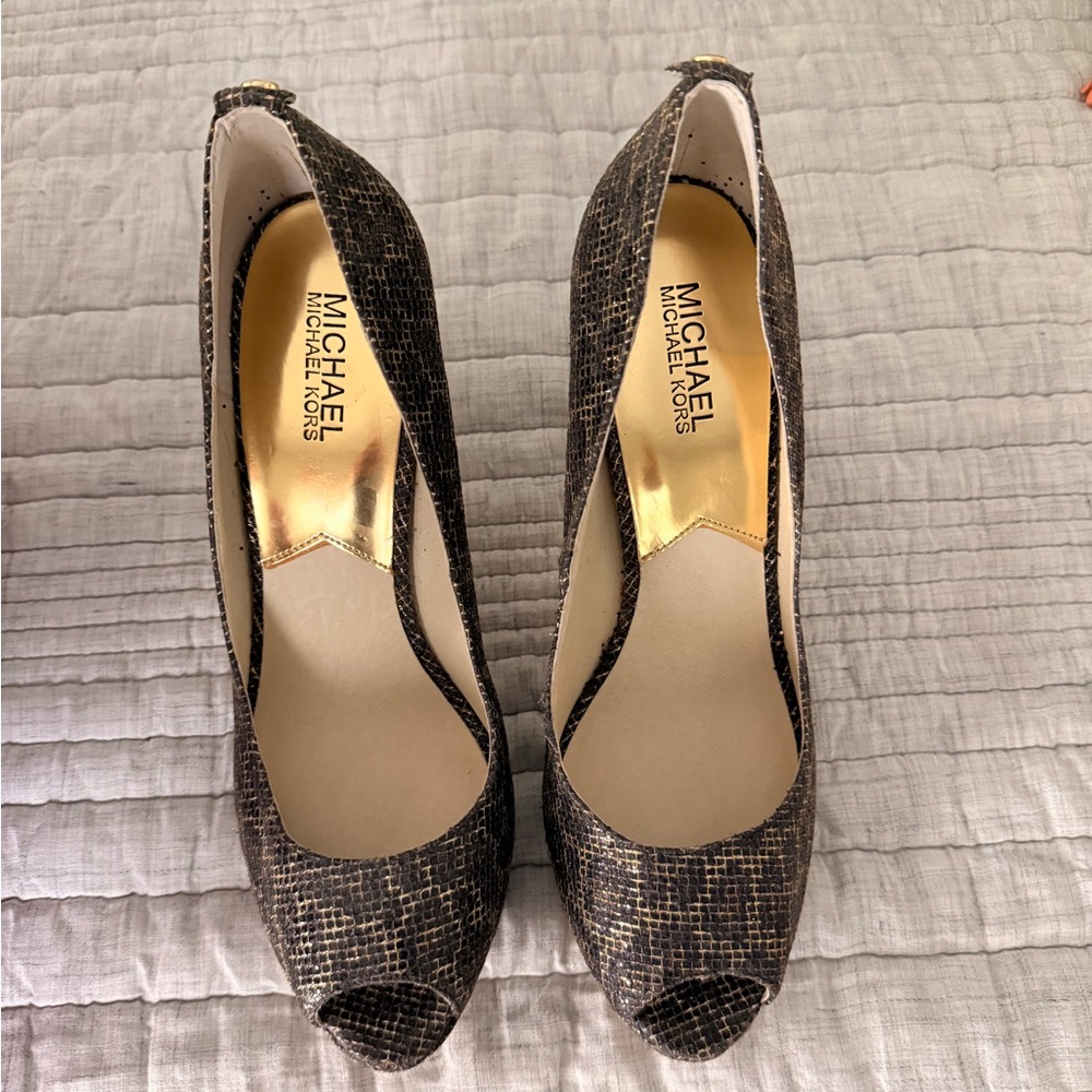 Michael Kors Textured Black Peep Toe Heels